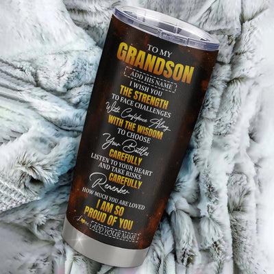 Personalized To My Grandson Gifts Tumbler From Grandma Grandpa I Wish You The Strength Eagle Grandson Birthday Gifts Christmas Graduation Custom Stainless Steel Mug | siriusteestore