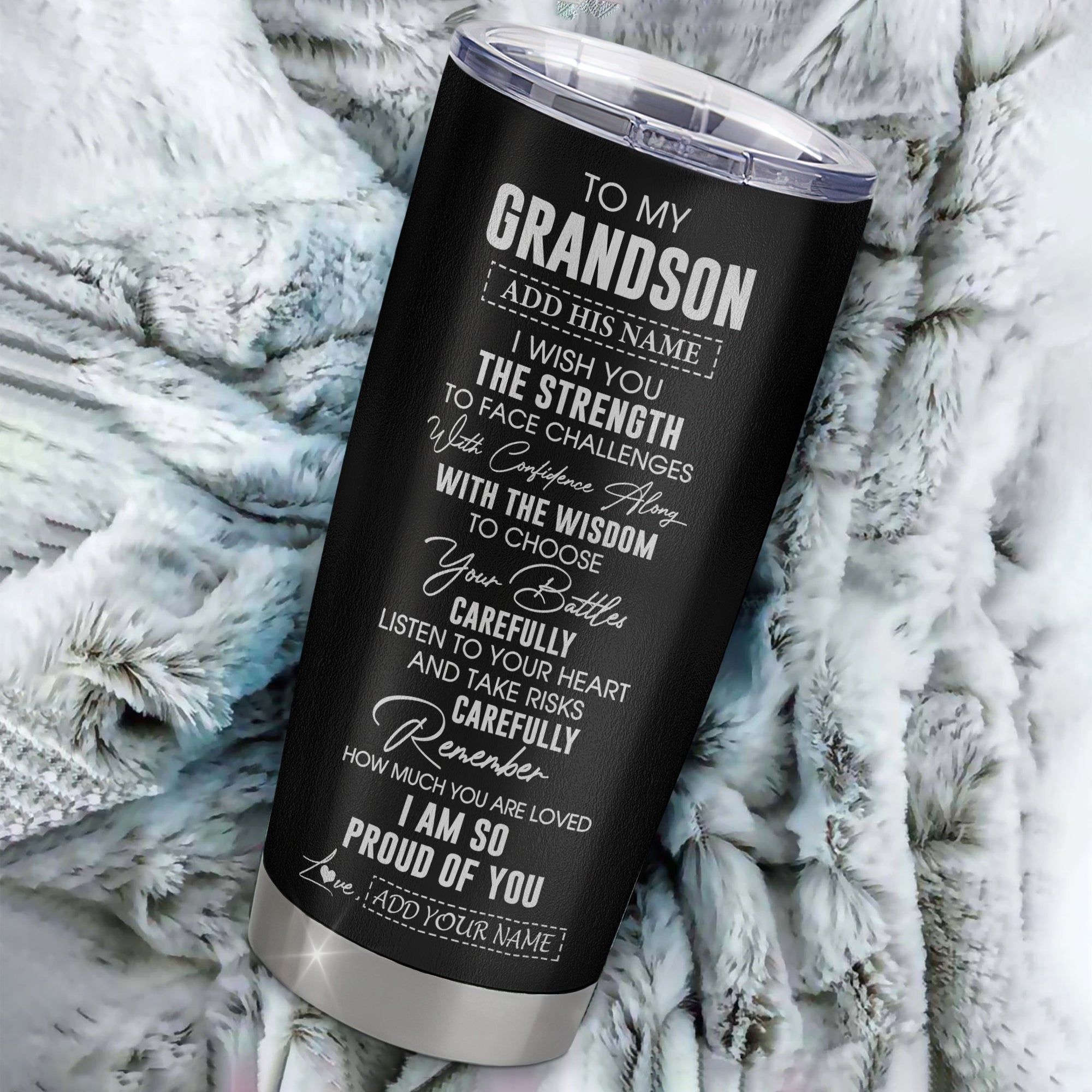 Personalized To My Grandson Gifts Tumbler From Grandma Grandpa I Wish You The Strength Grandson Birthday Gifts Christmas Graduation Custom Stainless Steel Travel Mug | siriusteestore