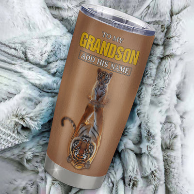 Personalized To My Grandson Gifts Tumbler From Grandma Grandpa I Wish You The Strength Tiger Grandson Birthday Gifts Christmas Graduation Custom Stainless Steel Mug | siriusteestore