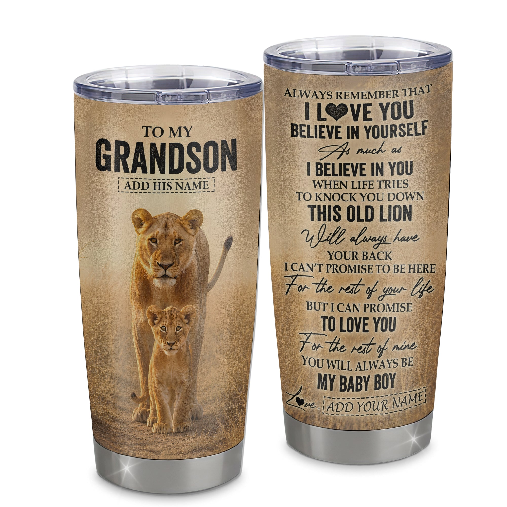 Personalized To My Grandson Gifts Tumbler From Grandma Nana Always Remember Lion Gifts For Grandson Birthday Graduation Christmas Custom Stainless Steel Travel Mug | siriusteestore