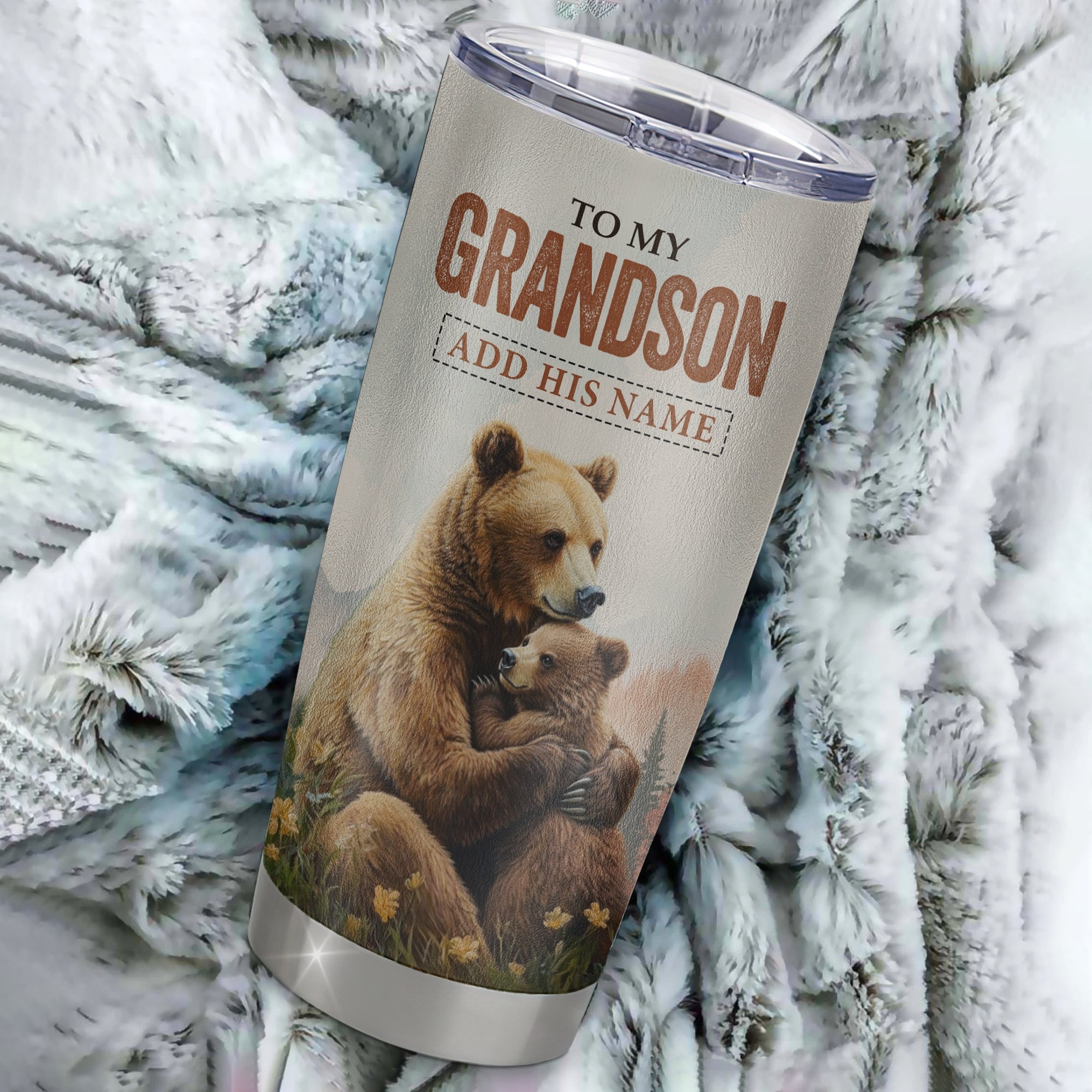 Personalized To My Grandson Gifts Tumbler From Grandma Papa Bear My Only Wish For You Grandson Birthday Gifts Graduation Christmas Custom Stainless Steel Travel Mug | siriusteestore