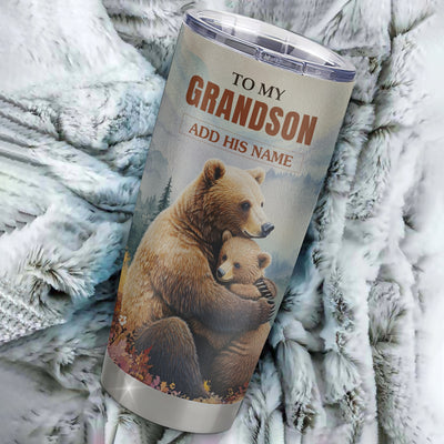 Personalized To My Grandson Gifts Tumbler From Grandma Papa Whenever Bear Unique Birthday Gifts For Grandson Graduation Christmas Custom Stainless Steel Cup Travel Mug | siriusteestore