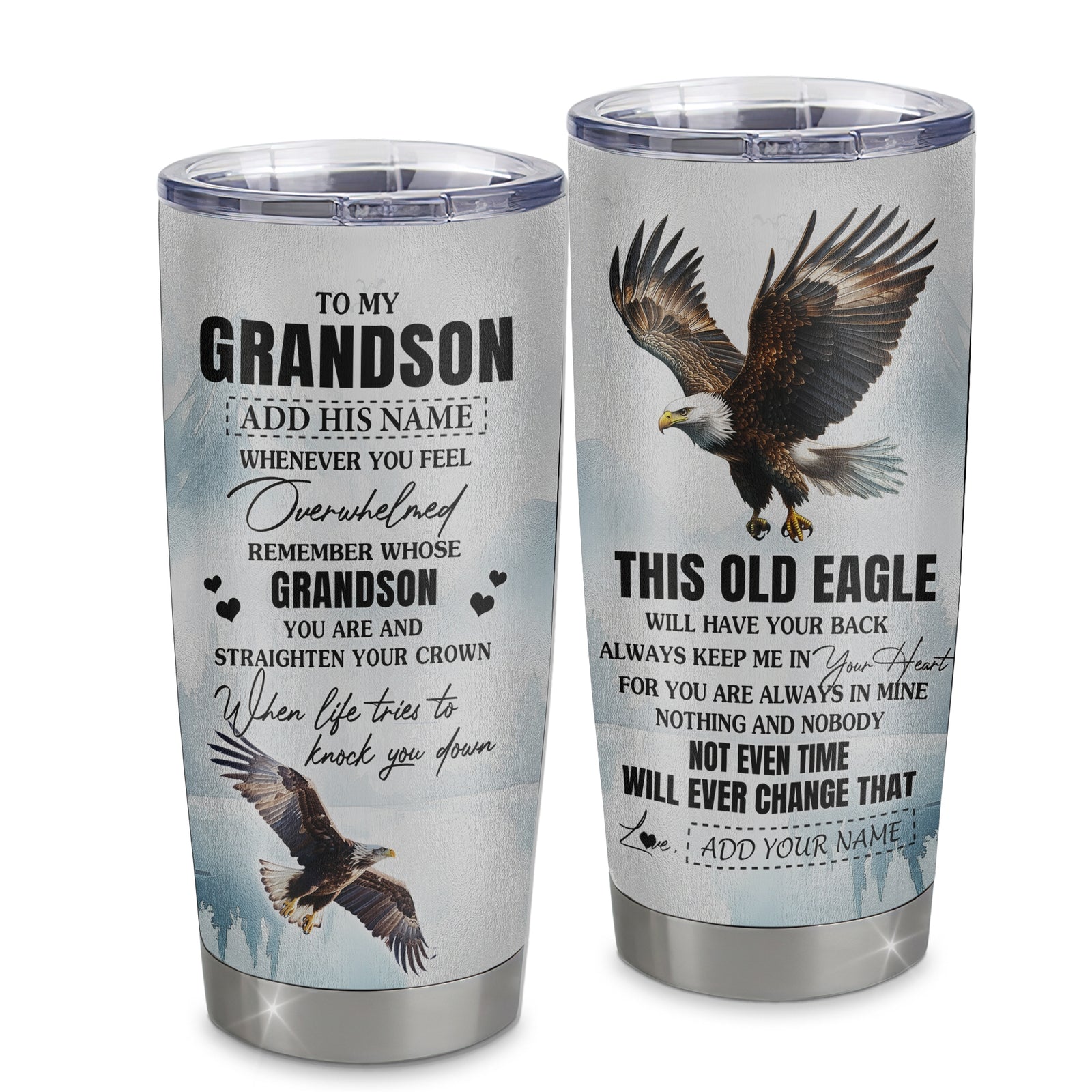 Personalized To My Grandson Gifts Tumbler From Grandma Papa Whenever Eagle Unique Birthday Gifts For Grandson Graduation Christmas Stainless Steel Insulated Custom Mug | siriusteestore