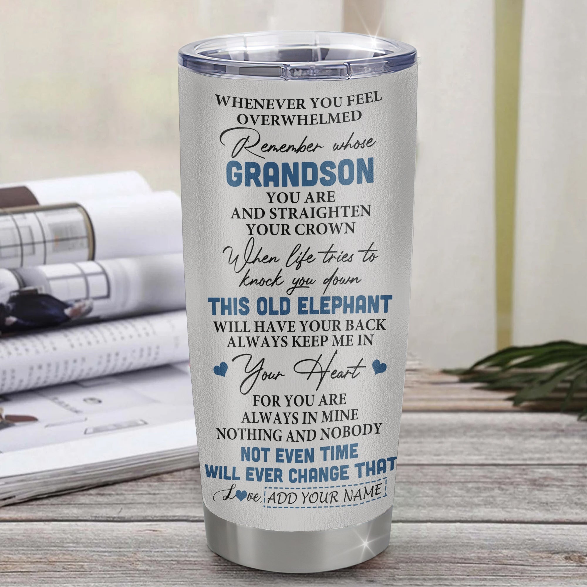 Personalized To My Grandson Gifts Tumbler From Grandma Papa Whenever Elephant Unique Birthday Gifts For Grandson Graduation Christmas Custom Stainless Steel Travel Mug | siriusteestore