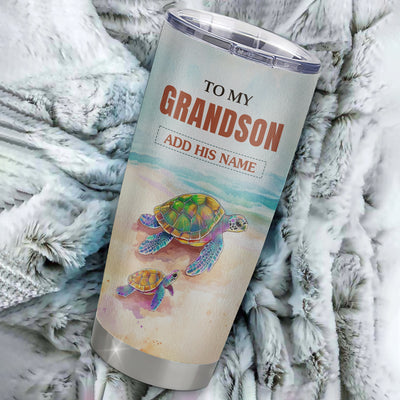 Personalized To My Grandson Gifts Tumbler From Grandma Papa Whenever Turtle Unique Birthday Gifts For Grandson Graduation Christmas Custom Stainless Steel Cup Mug | siriusteestore