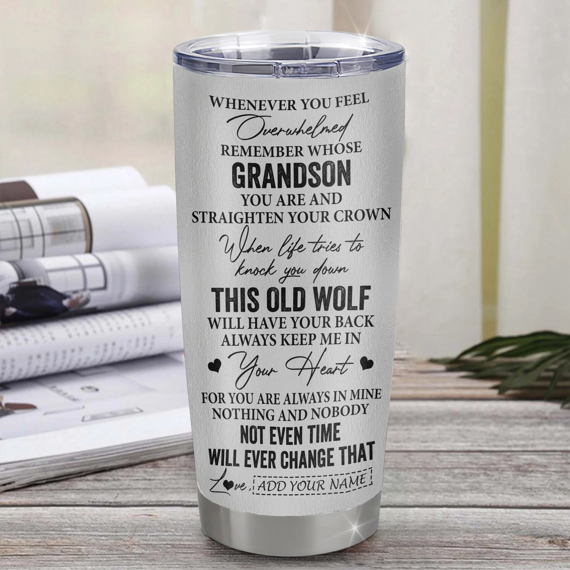 Personalized To My Grandson Gifts Tumbler From Grandma Papa Whenever Wolf Unique Birthday Gifts For Grandson Graduation Christmas Custom Stainless Steel Cup Travel Mug | siriusteestore