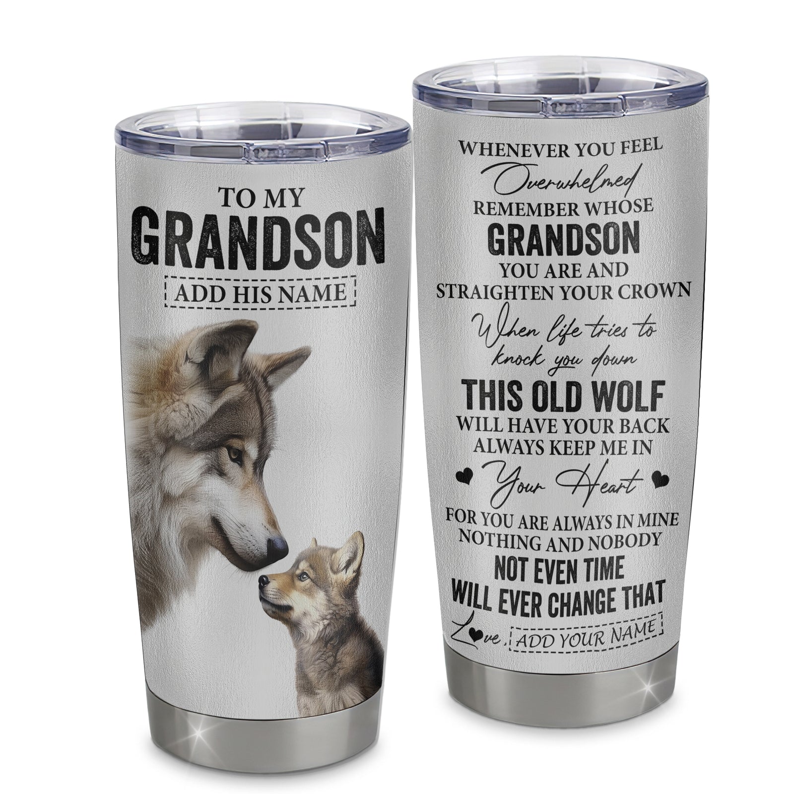 Personalized To My Grandson Gifts Tumbler From Grandma Papa Whenever Wolf Unique Birthday Gifts For Grandson Graduation Christmas Custom Stainless Steel Cup Travel Mug | siriusteestore