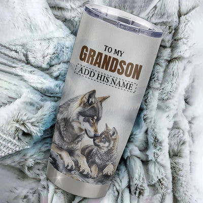 Personalized To My Grandson Gifts Tumbler From Grandma Papa Wolf My Only Wish For You Grandson Birthday Gifts Graduation Christmas Customized Stainless Steel Mug | siriusteestore