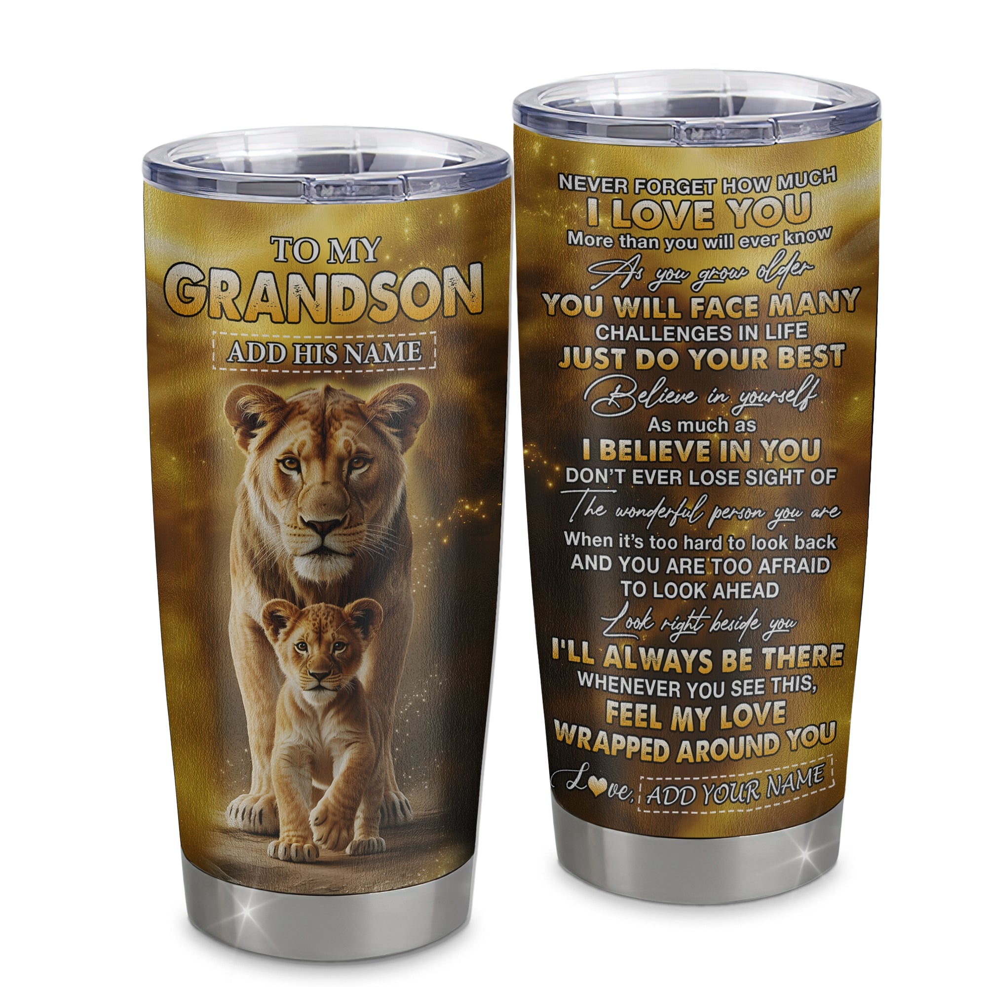 Personalized To My Grandson Gifts Tumbler From Grandmother Never Forget How Much I Love You Lion Granddaughter Birthday Gifts Christmas Custom Stainless Steel Mug | siriusteestore