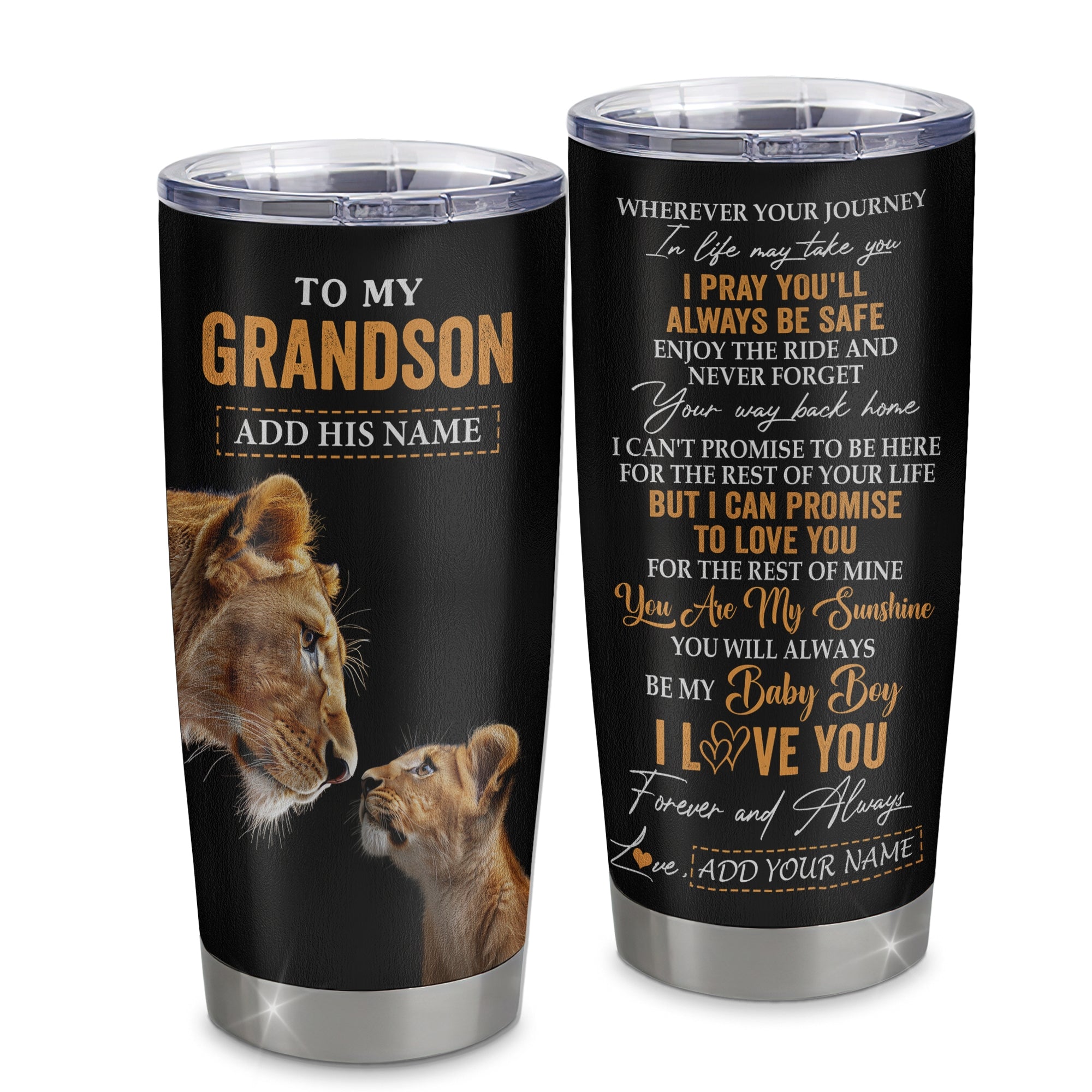Personalized To My Grandson Gifts Tumbler From Grandmother Wherever Your Journey In Life Lion Granddaughter Birthday Gifts Christmas Custom Stainless Steel Travel Mug | siriusteestore