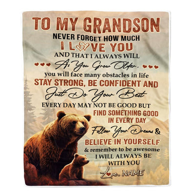 Personalized To My Grandson I Love You Forever Blanket From Grandma Grandpa Bear Grandson Birthday Gifts Graduation Christmas Customized Fleece Blanket | siriusteestore