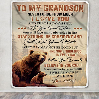 Personalized To My Grandson I Love You Forever Blanket From Grandma Grandpa Bear Grandson Birthday Gifts Graduation Christmas Customized Fleece Blanket | siriusteestore
