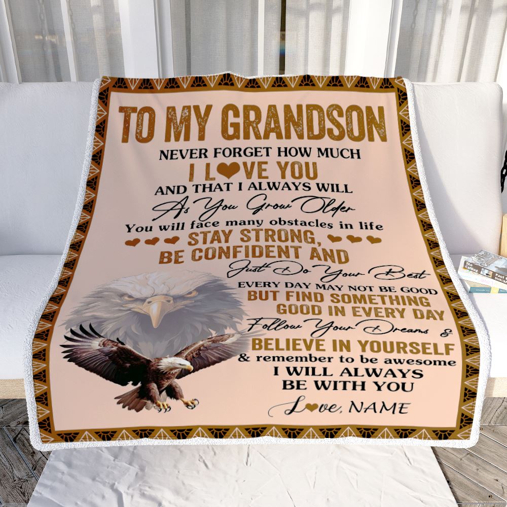 Personalized To My Grandson I Love You Forever Blanket From Grandma Grandpa Eagle Grandson Birthday Gifts Graduation Christmas Customized Fleece Throw Blanket | siriusteestore