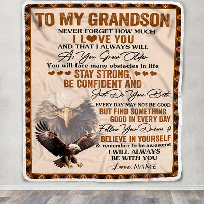 Personalized To My Grandson I Love You Forever Blanket From Grandma Grandpa Eagle Grandson Birthday Gifts Graduation Christmas Customized Fleece Throw Blanket | siriusteestore