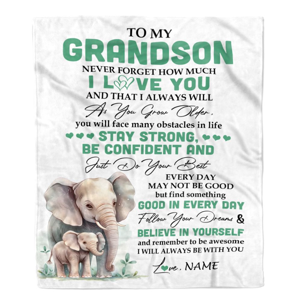 Personalized To My Grandson I Love You Forever Blanket From Grandma Grandpa Elephant Grandson Birthday Gifts Graduation Christmas Customized Fleece Blanket | siriusteestore