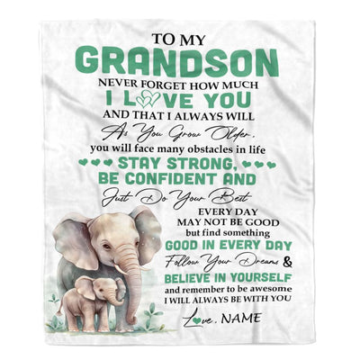 Personalized To My Grandson I Love You Forever Blanket From Grandma Grandpa Elephant Grandson Birthday Gifts Graduation Christmas Customized Fleece Blanket | siriusteestore