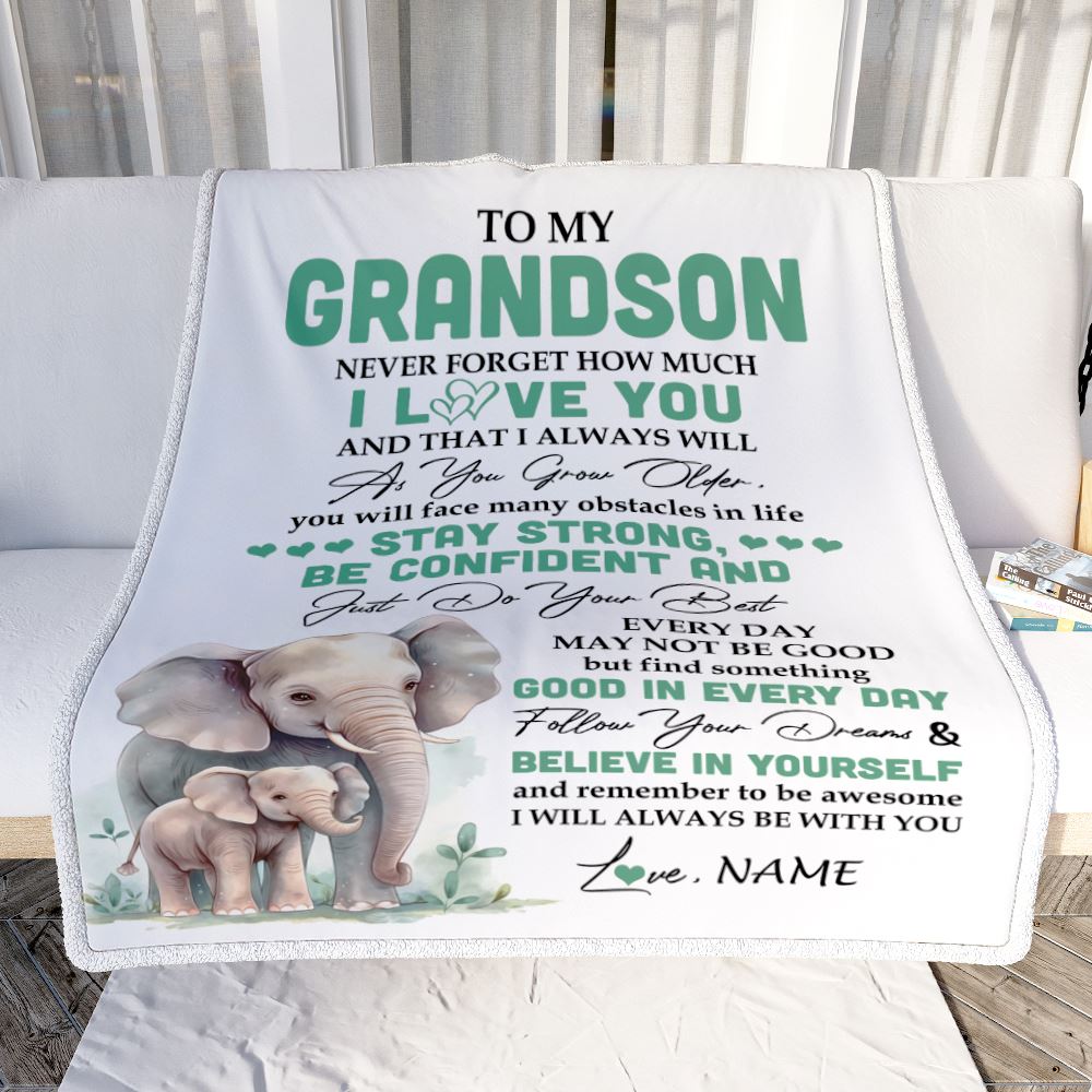Personalized To My Grandson I Love You Forever Blanket From Grandma Grandpa Elephant Grandson Birthday Gifts Graduation Christmas Customized Fleece Blanket | siriusteestore
