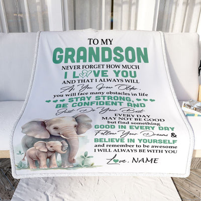 Personalized To My Grandson I Love You Forever Blanket From Grandma Grandpa Elephant Grandson Birthday Gifts Graduation Christmas Customized Fleece Blanket | siriusteestore