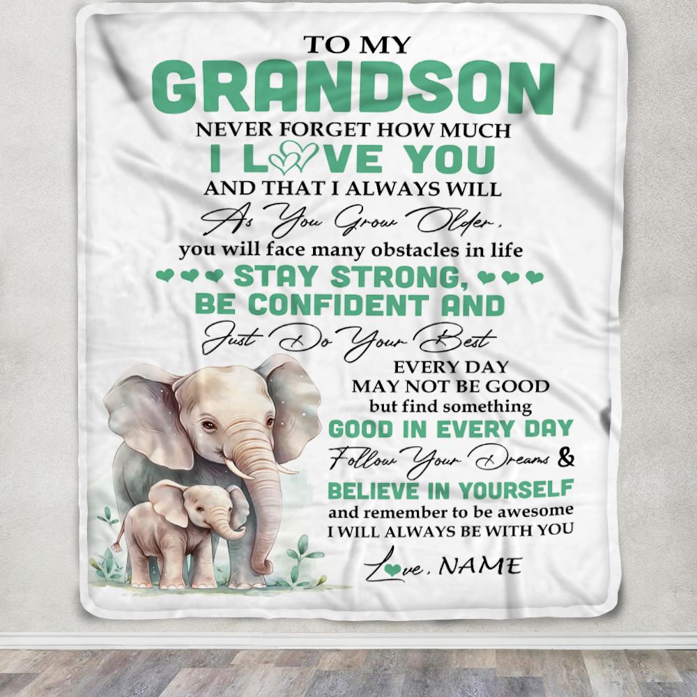 Personalized To My Grandson I Love You Forever Blanket From Grandma Grandpa Elephant Grandson Birthday Gifts Graduation Christmas Customized Fleece Blanket | siriusteestore
