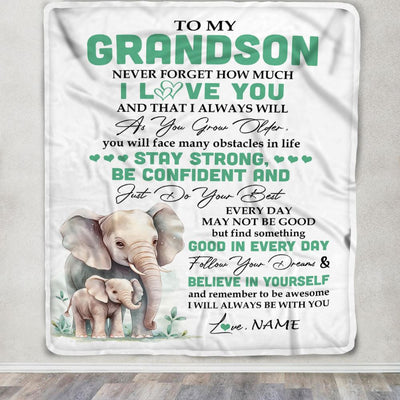 Personalized To My Grandson I Love You Forever Blanket From Grandma Grandpa Elephant Grandson Birthday Gifts Graduation Christmas Customized Fleece Blanket | siriusteestore