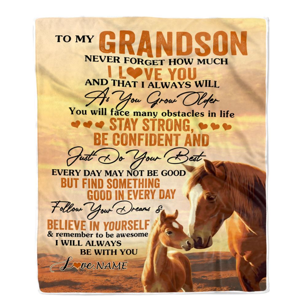 Personalized To My Grandson I Love You Forever Blanket From Grandma Grandpa Horse Grandson Birthday Gifts Graduation Christmas Customized Fleece Blanket | siriusteestore