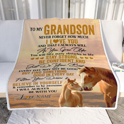 Personalized To My Grandson I Love You Forever Blanket From Grandma Grandpa Horse Grandson Birthday Gifts Graduation Christmas Customized Fleece Blanket | siriusteestore