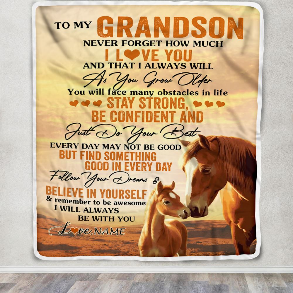 Personalized To My Grandson I Love You Forever Blanket From Grandma Grandpa Horse Grandson Birthday Gifts Graduation Christmas Customized Fleece Blanket | siriusteestore