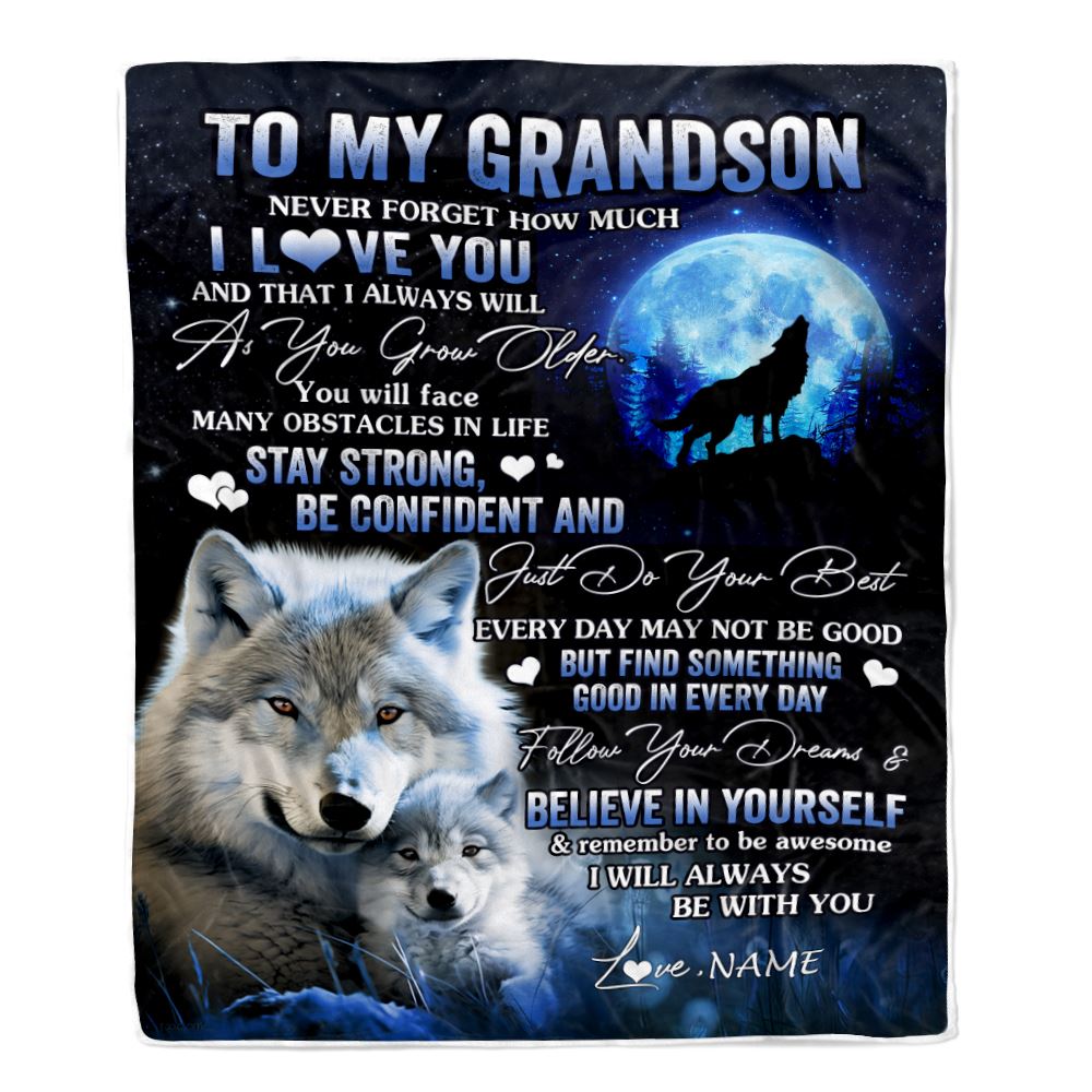 Personalized To My Grandson I Love You Forever Blanket From Grandma Grandpa Wolf Grandson Birthday Gifts Graduation Christmas Customized Fleece Blanket | siriusteestore