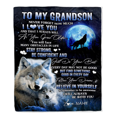 Personalized To My Grandson I Love You Forever Blanket From Grandma Grandpa Wolf Grandson Birthday Gifts Graduation Christmas Customized Fleece Blanket | siriusteestore