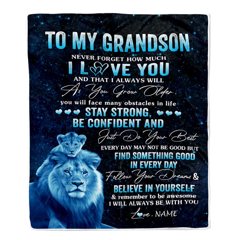 Personalized To My Grandson I Love You Forever Blanket From Grandpa Lion Grandson Birthday Gifts Graduation Christmas Customized Fleece Throw Blanket | siriusteestore
