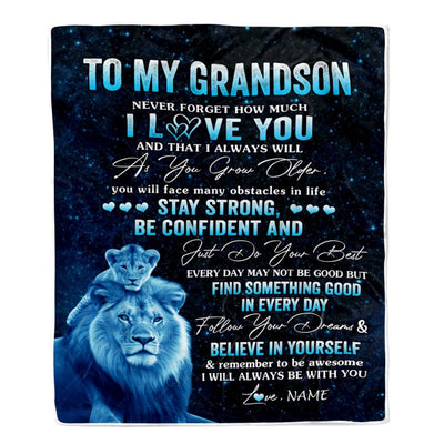 Personalized To My Grandson I Love You Forever Blanket From Grandpa Lion Grandson Birthday Gifts Graduation Christmas Customized Fleece Throw Blanket | siriusteestore
