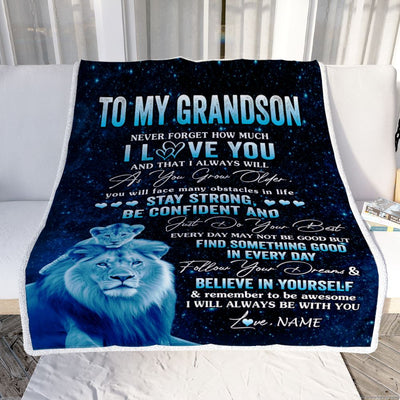 Personalized To My Grandson I Love You Forever Blanket From Grandpa Lion Grandson Birthday Gifts Graduation Christmas Customized Fleece Throw Blanket | siriusteestore