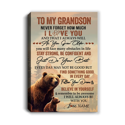 Personalized To My Grandson I Love You Forever Canvas From Grandma Grandpa Bear Grandson Birthday Gifts Graduation Christmas Custom Wall Art Print Framed Canvas | siriusteestore
