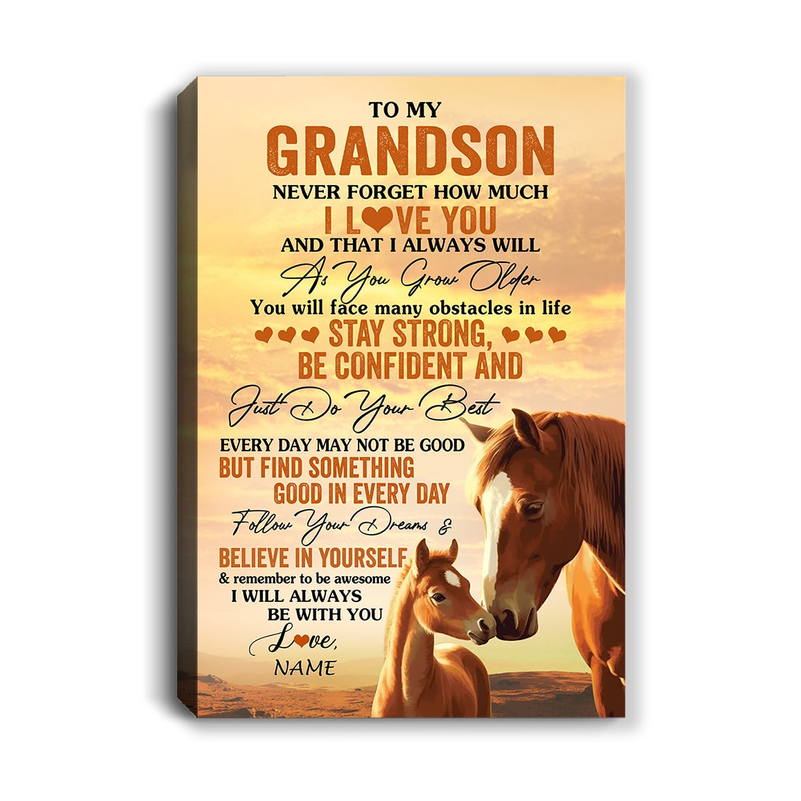 Personalized To My Grandson I Love You Forever Canvas From Grandma Grandpa Horse Grandson Birthday Gifts Graduation Christmas Custom Wall Art Print Framed Canvas | siriusteestore
