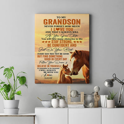 Personalized To My Grandson I Love You Forever Canvas From Grandma Grandpa Horse Grandson Birthday Gifts Graduation Christmas Custom Wall Art Print Framed Canvas | siriusteestore