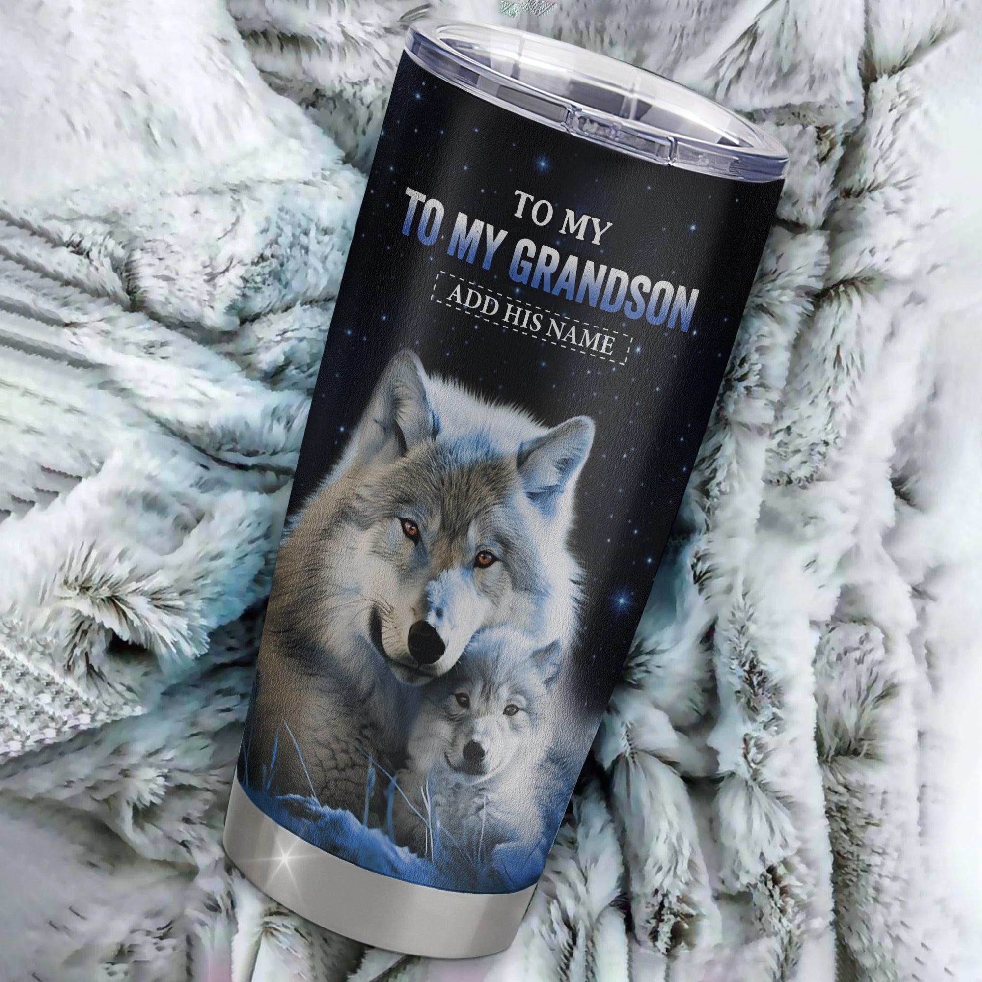 Personalized To My Grandson I Love You Forever Tumbler From Grandma Grandpa Wolf Grandson Birthday Gifts Graduation Christmas Custom Stainless Steel Cup Travel Mug | siriusteestore