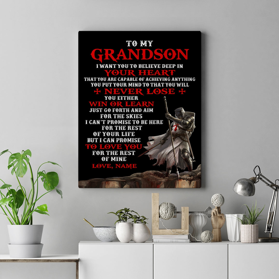 Personalized To My Grandson Knight Templar Canvas From Grandpa Nana You Will Never Lose Grandson Birthday Gifts Graduation Christmas Custom Wall Art Print Framed Canvas | siriusteestore