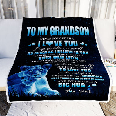 Personalized To My Grandson Lion Blanket From Grandma Gigi Never Forget I Love You Grandson Birthday Graduation Christmas Customized Fleece Throw Blanket | siriusteestore