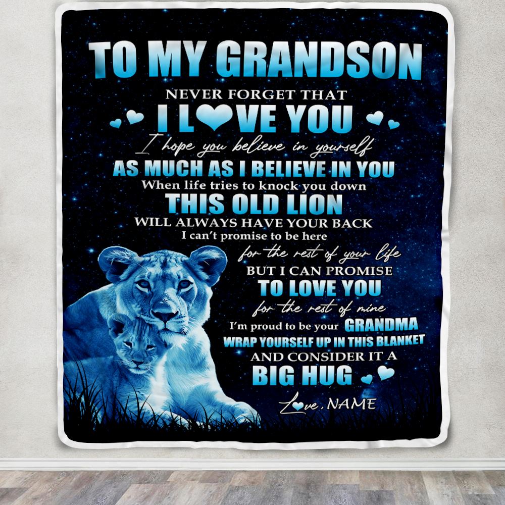Personalized To My Grandson Lion Blanket From Grandma Gigi Never Forget I Love You Grandson Birthday Graduation Christmas Customized Fleece Throw Blanket | siriusteestore