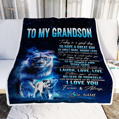 Personalized To My Grandson Lion Blanket From Grandma Gigi Today Is A Good Day Grandson Gifts Birthday Graduation Christmas Customized Fleece Throw Blanket | siriusteestore