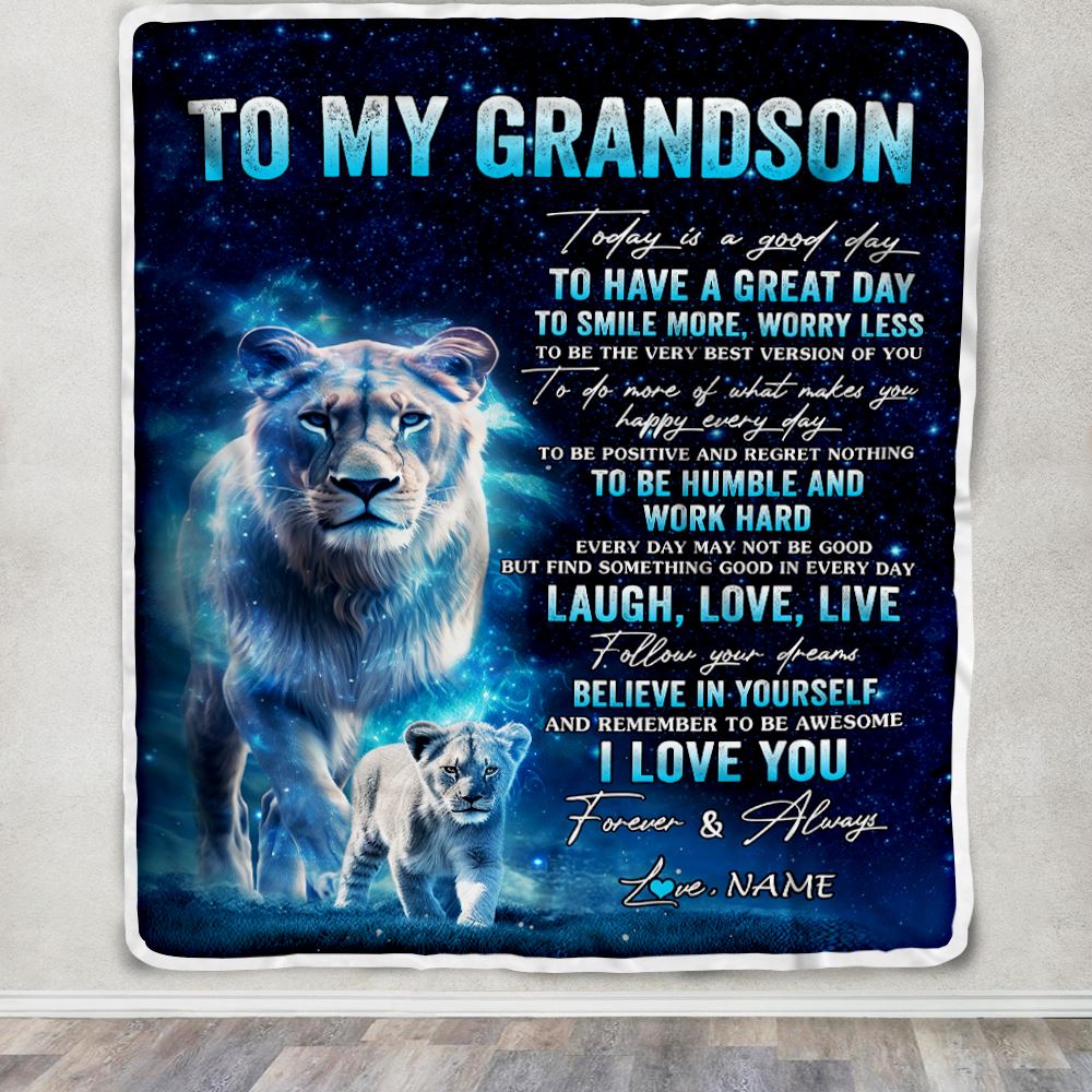 Personalized To My Grandson Lion Blanket From Grandma Gigi Today Is A Good Day Grandson Gifts Birthday Graduation Christmas Customized Fleece Throw Blanket | siriusteestore