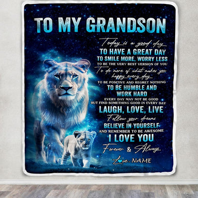 Personalized To My Grandson Lion Blanket From Grandma Gigi Today Is A Good Day Grandson Gifts Birthday Graduation Christmas Customized Fleece Throw Blanket | siriusteestore