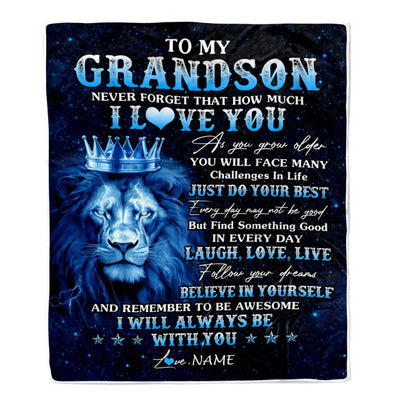 Personalized To My Grandson Lion Blanket From Grandma Grandpa I Love You Lion Ideas For Grandson Birthday Gifts Christmas Customized Fleece Throw Blanket | siriusteestore