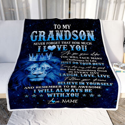 Personalized To My Grandson Lion Blanket From Grandma Grandpa I Love You Lion Ideas For Grandson Birthday Gifts Christmas Customized Fleece Throw Blanket | siriusteestore