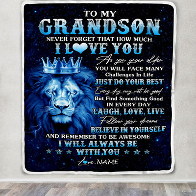 Personalized To My Grandson Lion Blanket From Grandma Grandpa I Love You Lion Ideas For Grandson Birthday Gifts Christmas Customized Fleece Throw Blanket | siriusteestore