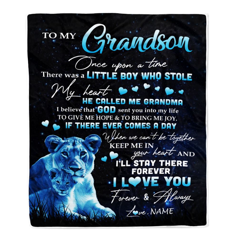 Personalized To My Grandson Lion Blanket From Grandma I'll Stay There Forever Grandson Birthday Graduation Christmas Customized Bed Quilt Fleece Blanket | siriusteestore