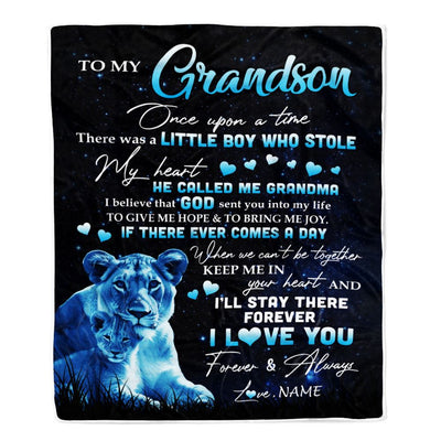 Personalized To My Grandson Lion Blanket From Grandma I'll Stay There Forever Grandson Birthday Graduation Christmas Customized Bed Quilt Fleece Blanket | siriusteestore