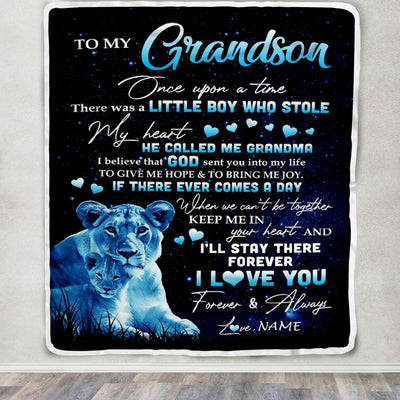 Personalized To My Grandson Lion Blanket From Grandma I'll Stay There Forever Grandson Birthday Graduation Christmas Customized Bed Quilt Fleece Blanket | siriusteestore