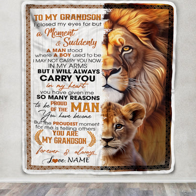 Personalized To My Grandson Lion Blanket From Grandma Nana Grandpa I Closed My Eyes Great Grandson Birthday Christmas Graduation Customized Fleece Blanket | siriusteestore