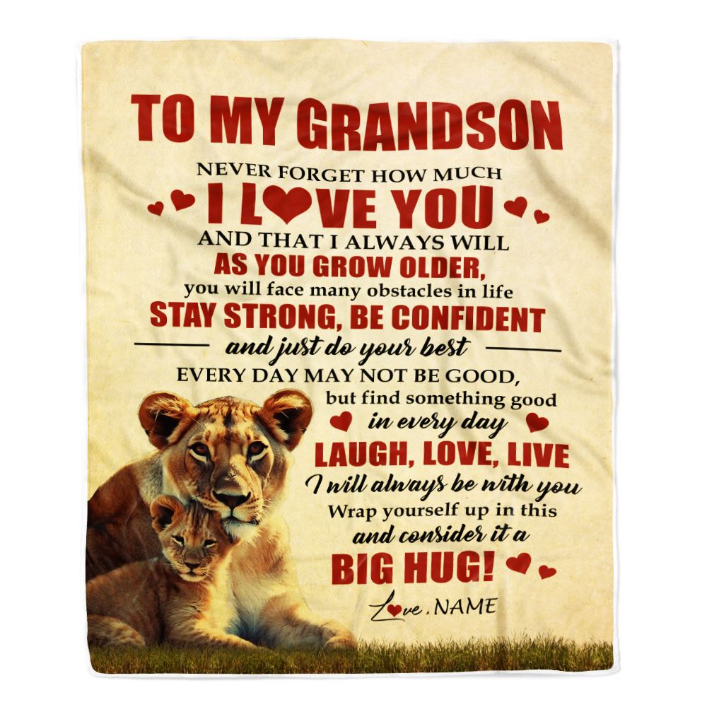 Personalized To My Grandson Lion Blanket From Grandma Never Forget How Much I Love You Grandson Birthday Graduation Christmas Customized Bed Fleece Blanket | siriusteestore